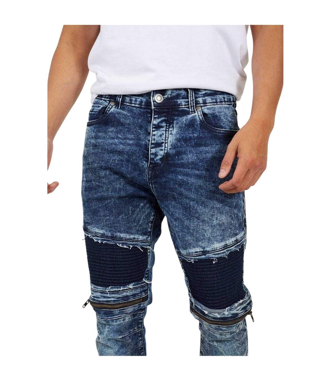 Mens Washed Biker Slim Jeans Dark Blue Brave Soul-4