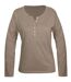 MAYFLOWER NINON3 : Tee-shirt manches longues taupe en coton flammé avec patte boutonnée-5