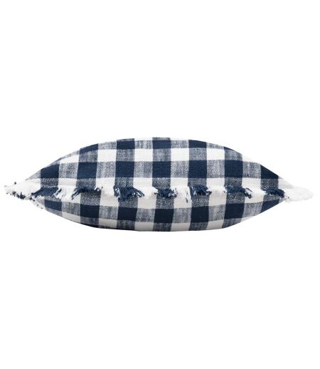 Barton fringed checked cushion cover 45cm x 45cm navy Yard