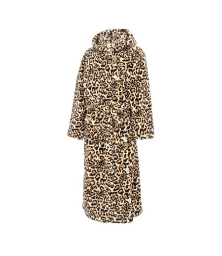 Womens/ladies Leopard Pattern Hooded Robe Brown Black Linea