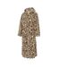 Womens/ladies Leopard Pattern Hooded Robe Brown Black Linea-3
