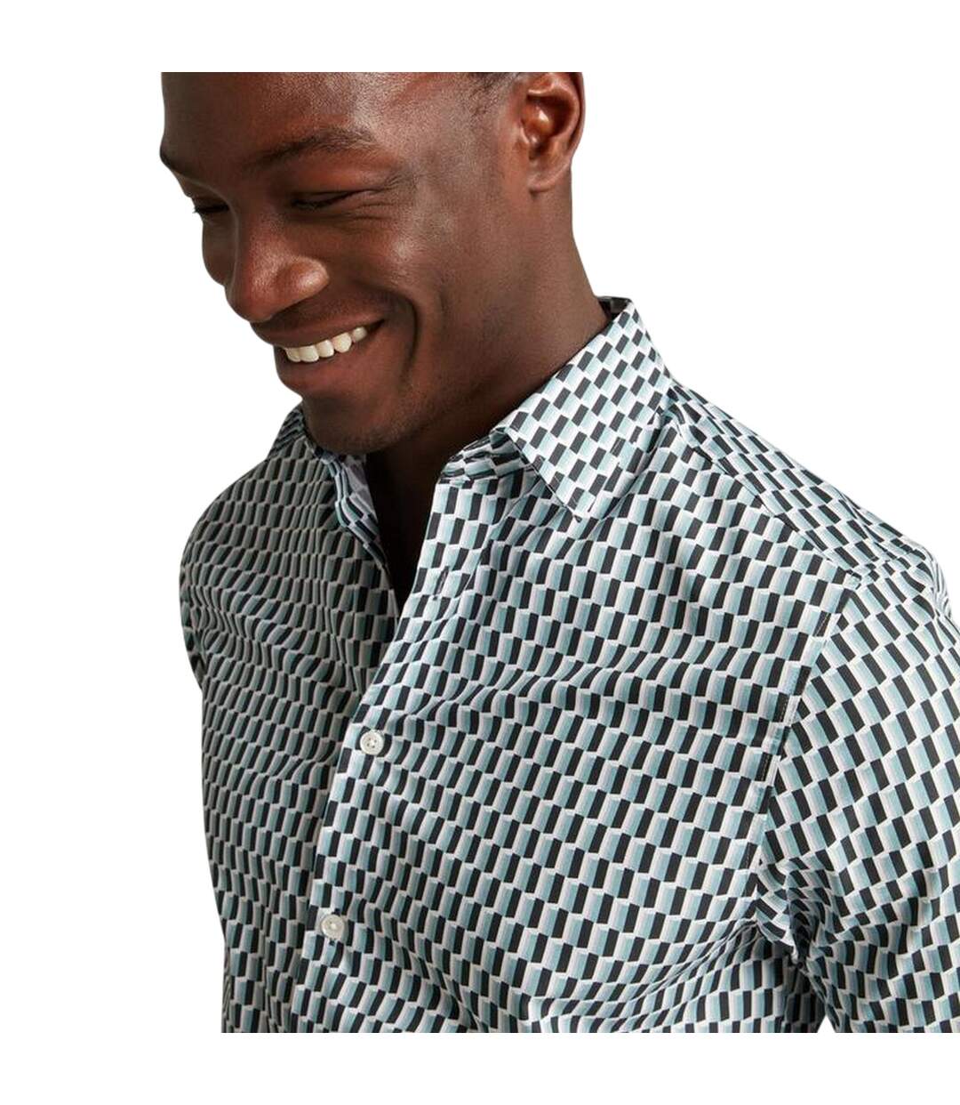 Mens Geometric Regular Shirt Turquoise Ted Baker-4
