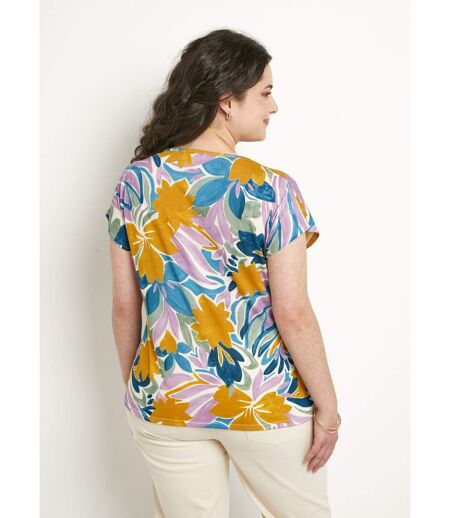 T-shirt fleuri col rond manches courtes