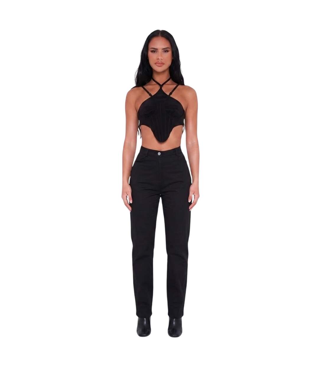 Womens/ladies Ribbed Corset Top Black Missy Empire-1