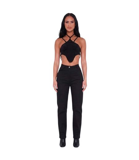 Womens/ladies Ribbed Corset Top Black Missy Empire