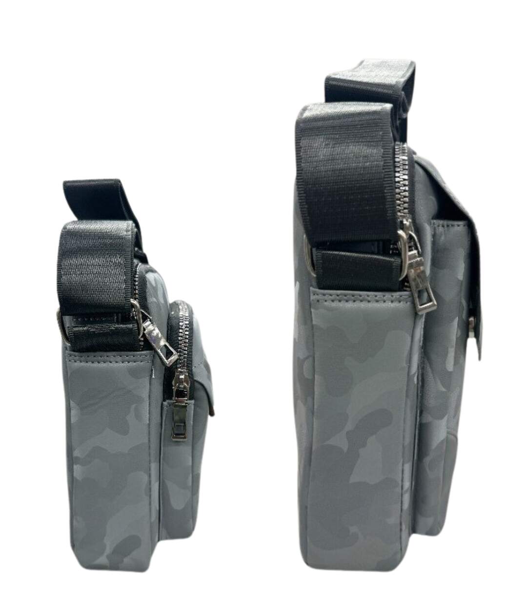 Lot de 2, grande et petite sacoche bandoulière homme grise à  rabat en PVC vieilli -Style intemporel-3