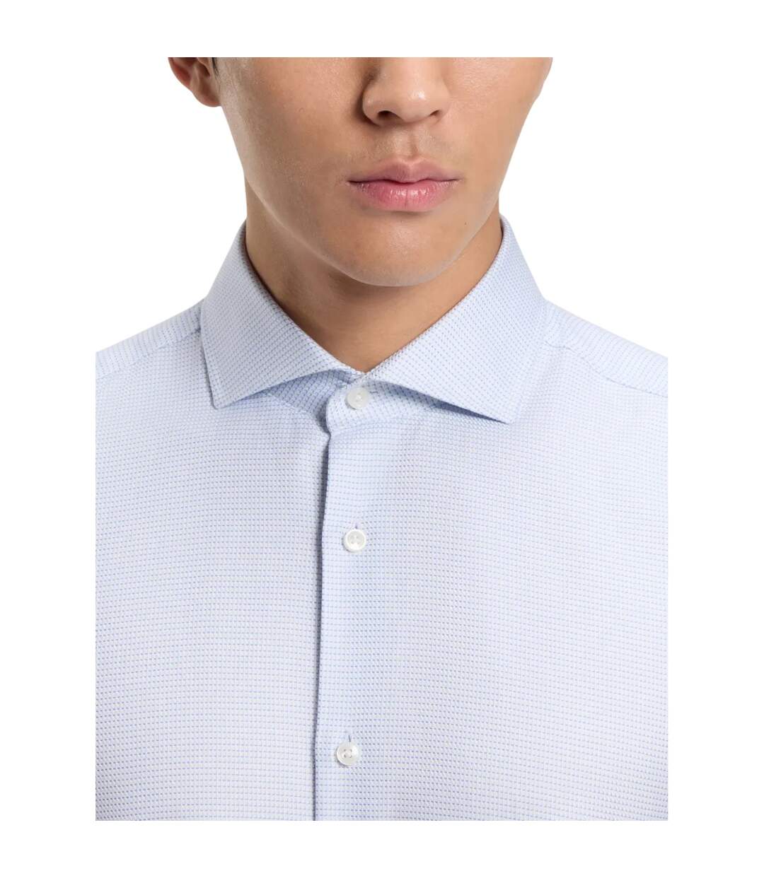 Mens Textured Check Spread Collar Shirt Light Blue Boss-4