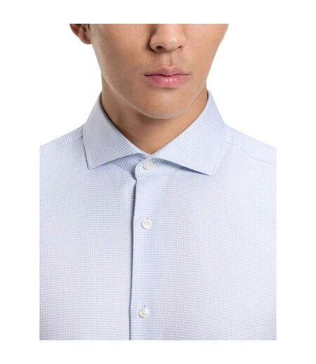 Mens Textured Check Spread Collar Shirt Light Blue Boss