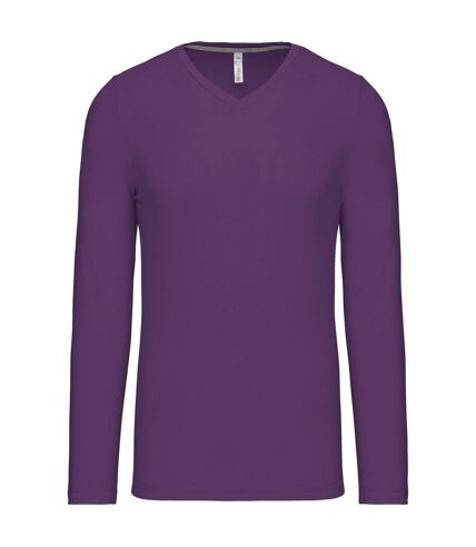 T-shirt manches longues col V - K358 - violet pourpre - homme