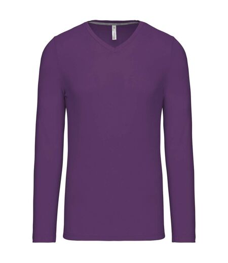 T-shirt manches longues col V - K358 - violet pourpre - homme