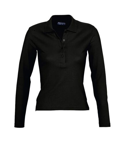SOLS Womens/Ladies Podium Long Sleeve Pique Cotton Polo Shirt (Black) - UTPC330
