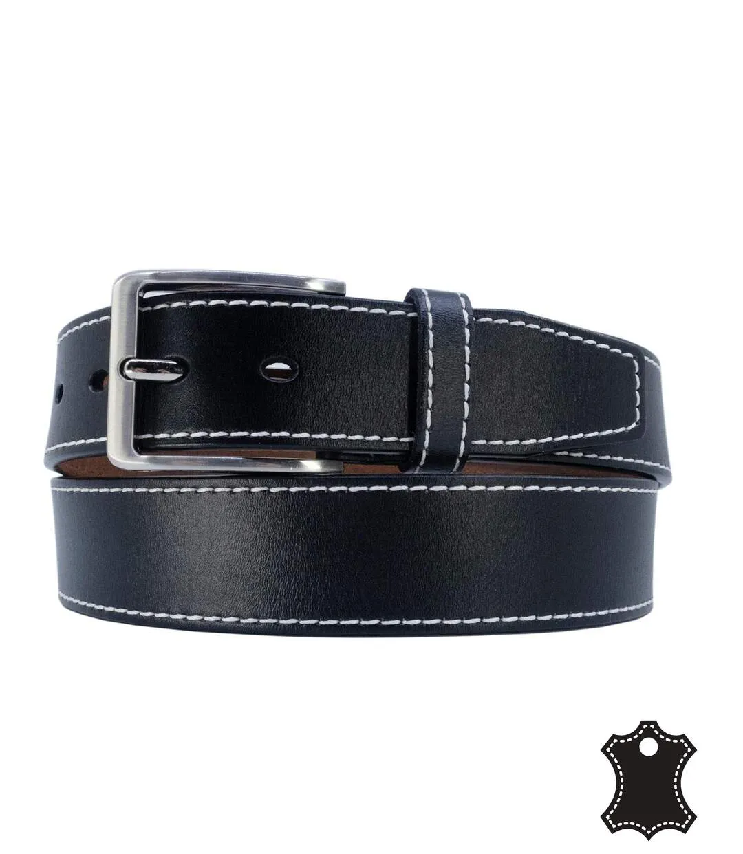 Ceinture homme cuir vachette noire ajustable - boucle chromée, 3,8 cm, tailles de 110 à  130 cm-1