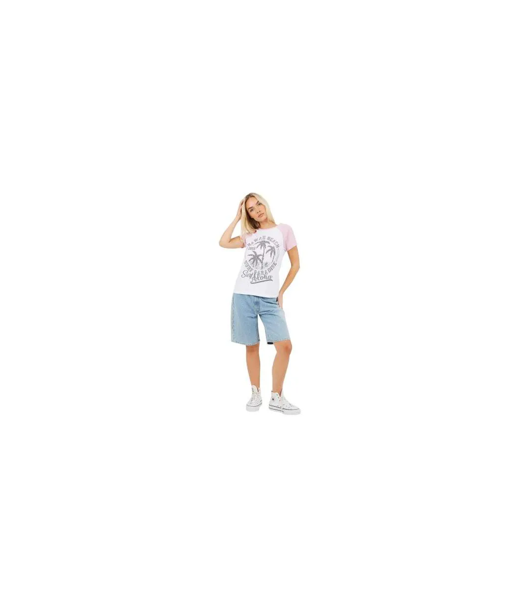 Womens/ladies Lettering Contrast Sleeves T-shirt White Lilac Brave Soul-1
