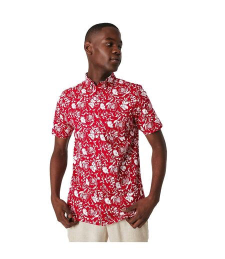 Mens floral short-sleeved shirt red Maine