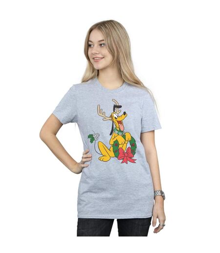 Disney Femme/Les femmes Pluto Christmas Reindeer Cotton Boyfriend T-Shirt (Gris sportif) - UTBI37773