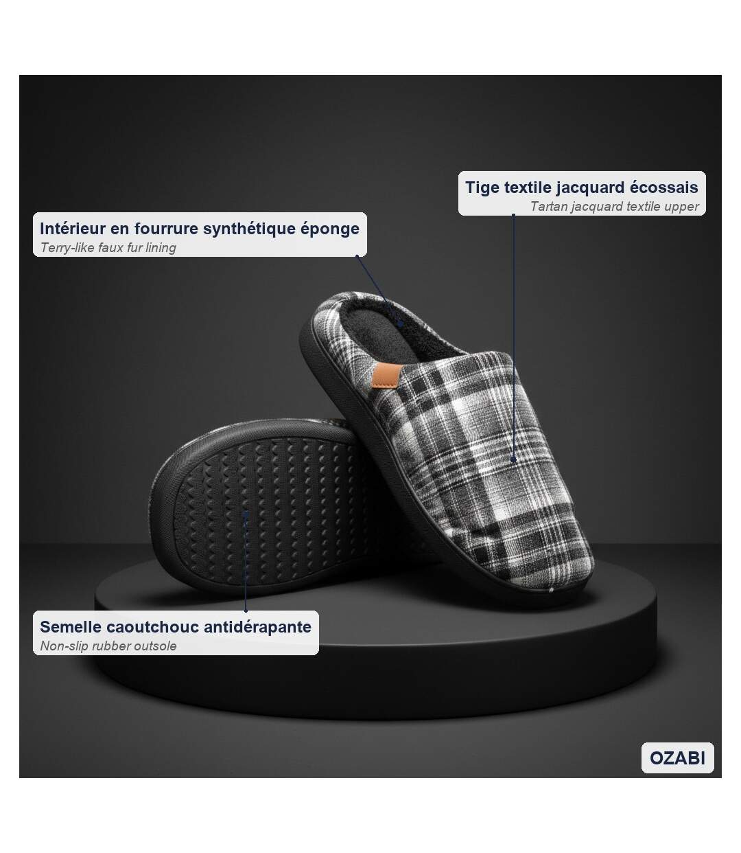 OZABI Pantoufles Ouvertes Homme, Jacquard Écossais, Semelle Antidérapante-4