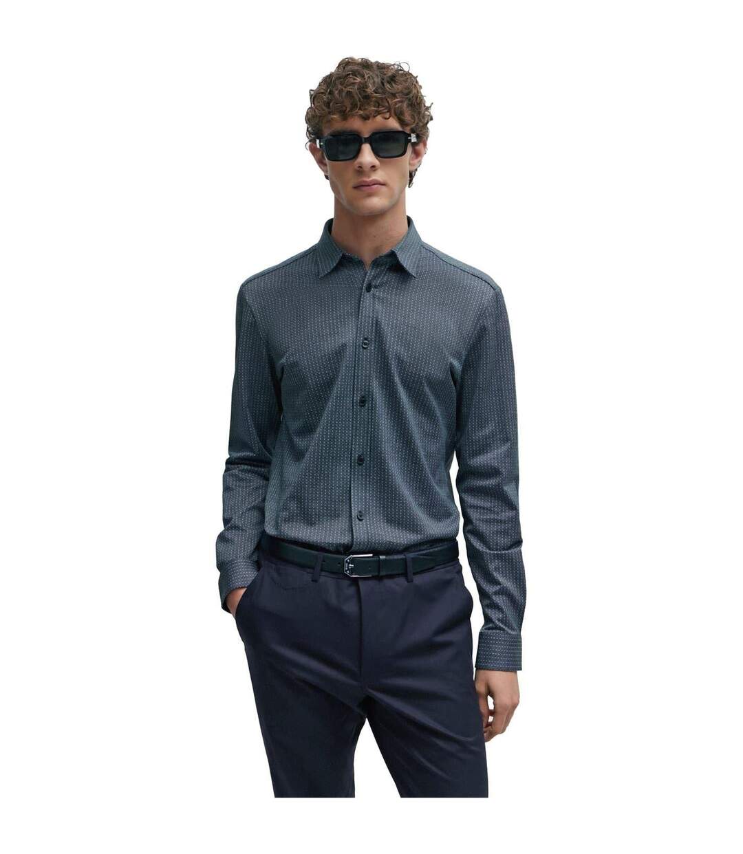 Mens Roan Kent Oxford Long-sleeved Button-down Shirt Dark Blue Hugo Boss-2