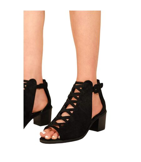 Womens/ladies Reydah Criss-cross Faux Suede Block Heel Sandals Black Where´s That From