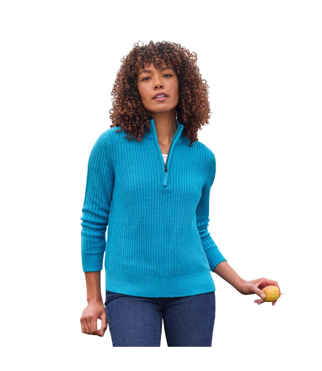 Womens/ladies Zip Neck Jumper Cerulean Teal WoolOvers-1