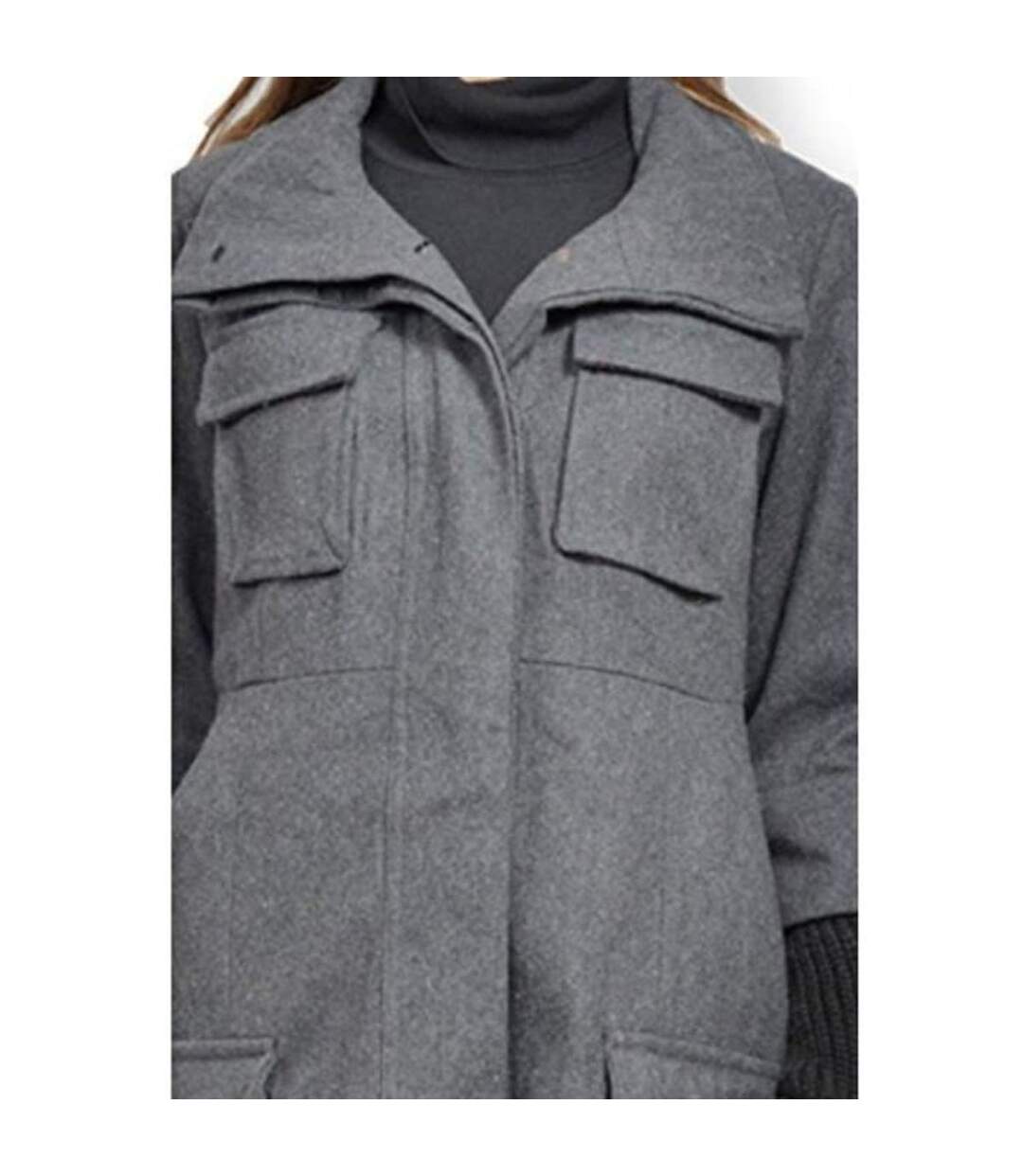 Manteau long femme manches longues en rap de laine de couleur gris-4