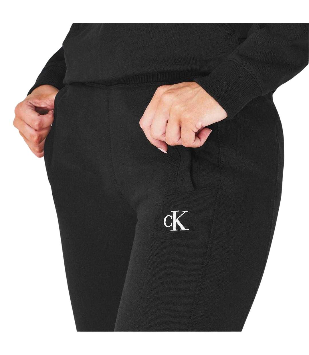 Womens/ladies Jeans Cotton Blend Embroidered Logo Joggers Black Calvin Klein-4