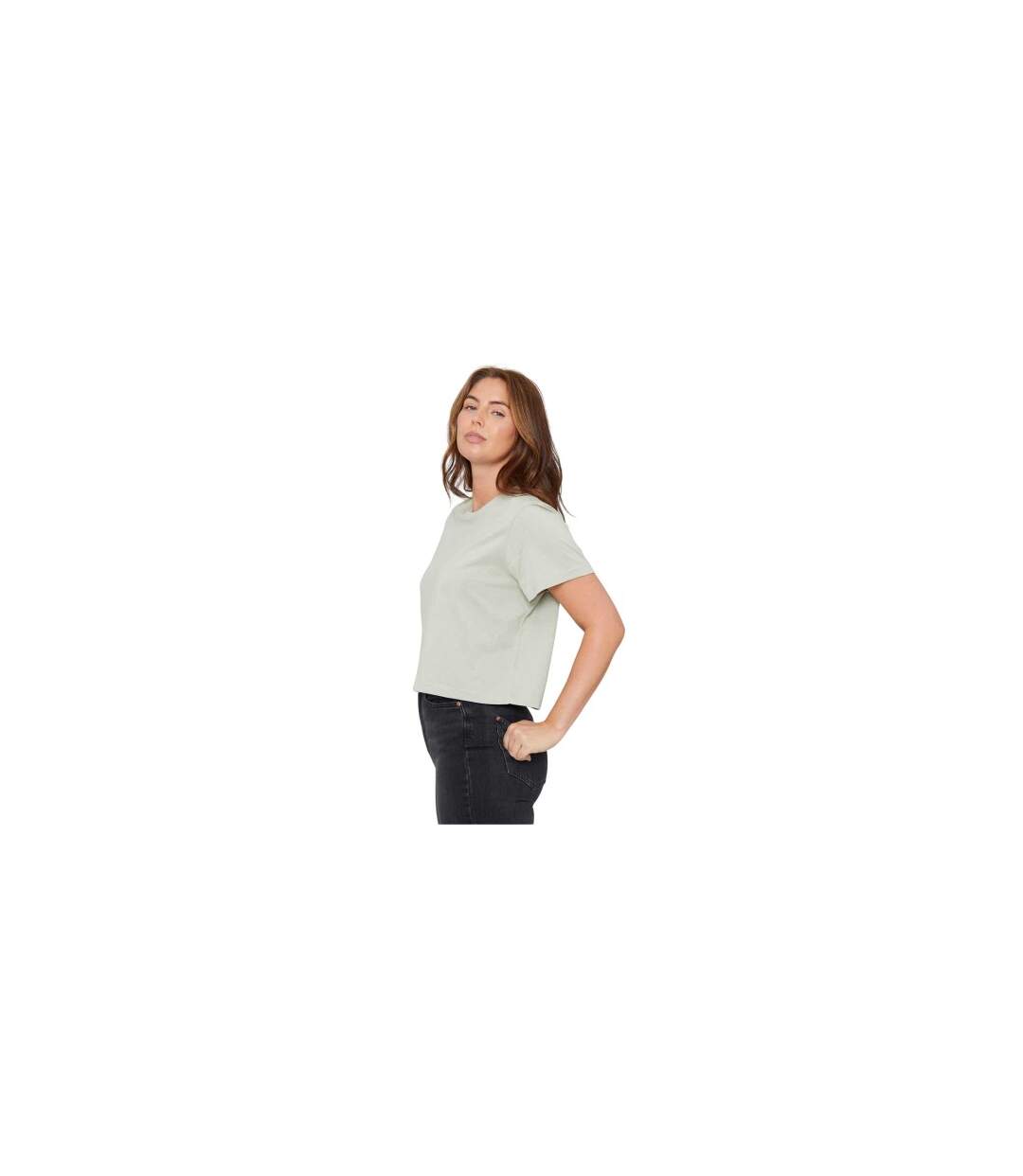 Womens/ladies Crew Neck Boxy Crop T-shirt Green Be You-1