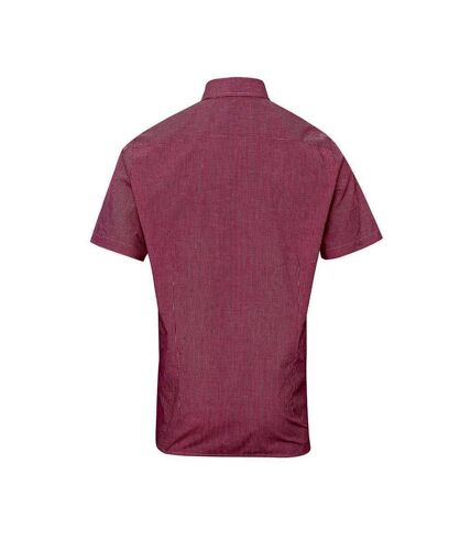 Premier Mens Gingham Cotton Short-Sleeved Shirt (Red/White) - UTRW10107