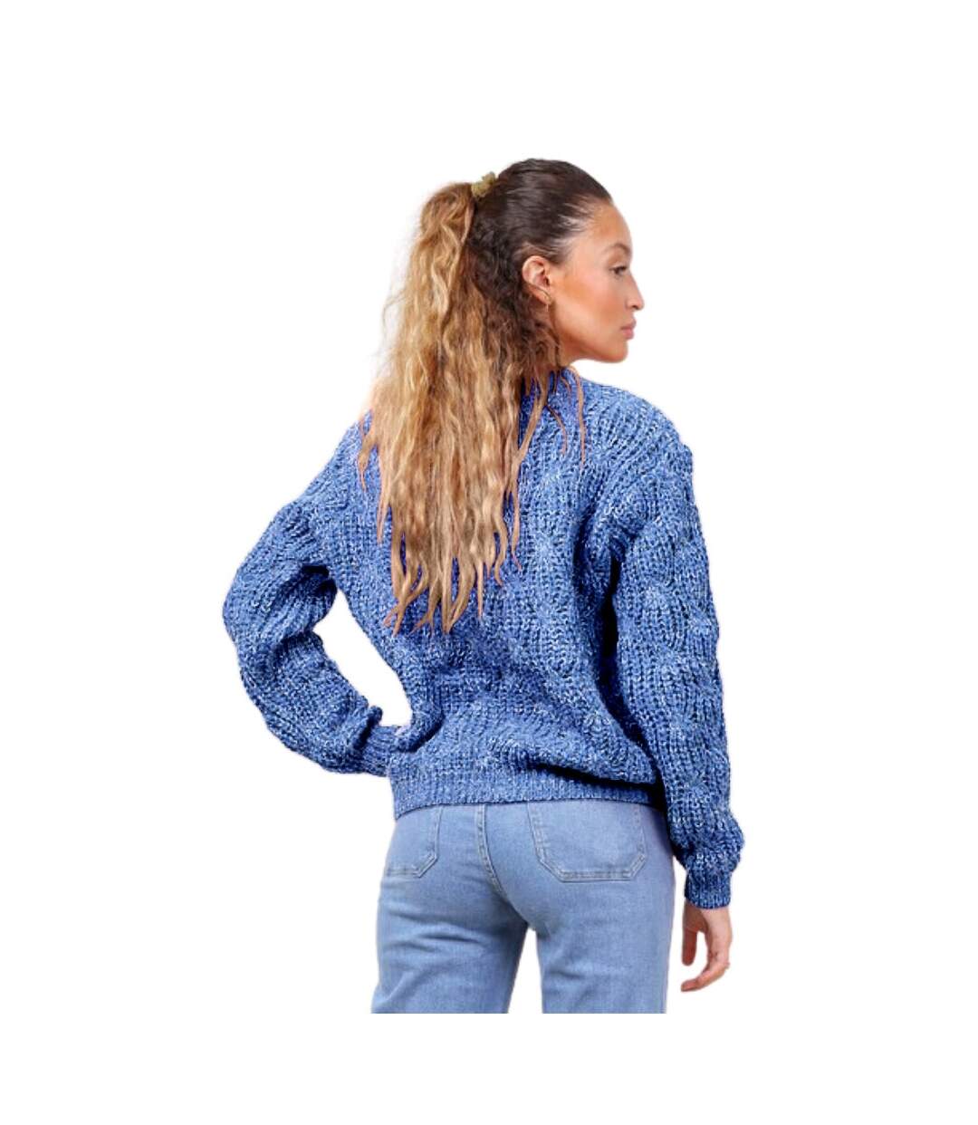 Pull femme col ras du cou manches longues - Couleur bleu-3