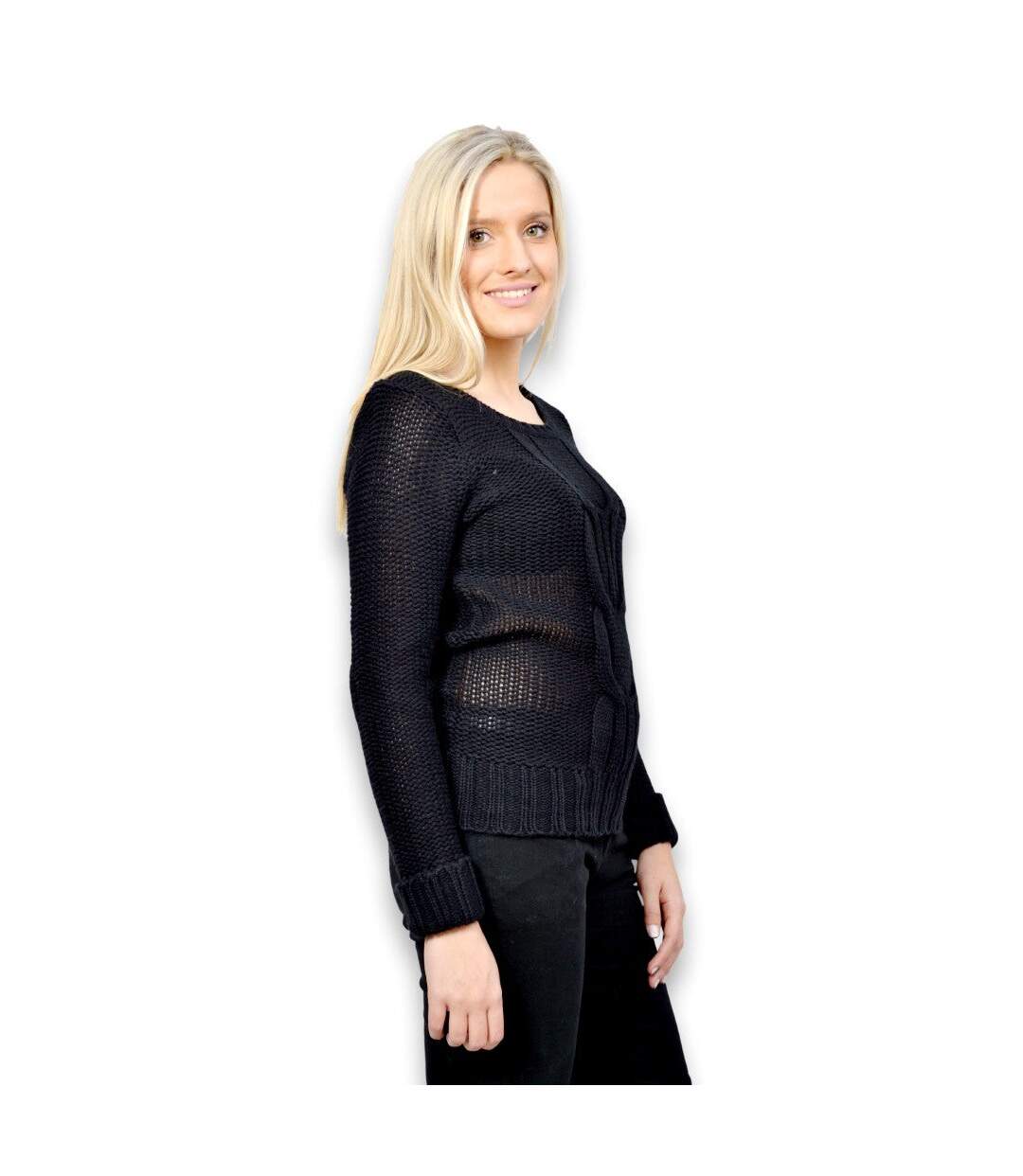 Pull femme col rond noir - Manches longues Col rond