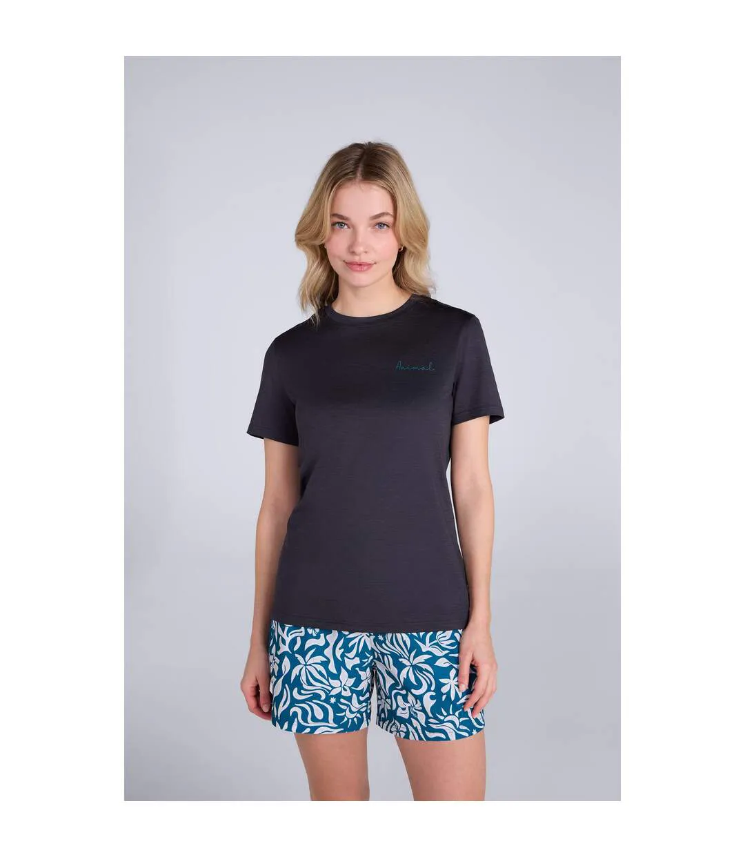 Womens/ladies Latero Hybrid Swimming T-shirt Jet Black Animal-1