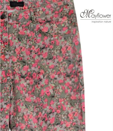 MAYFLOWER BELINDA2O - Pantalon stretch imprimé fleuri orange : fraîcheur et confort absolu