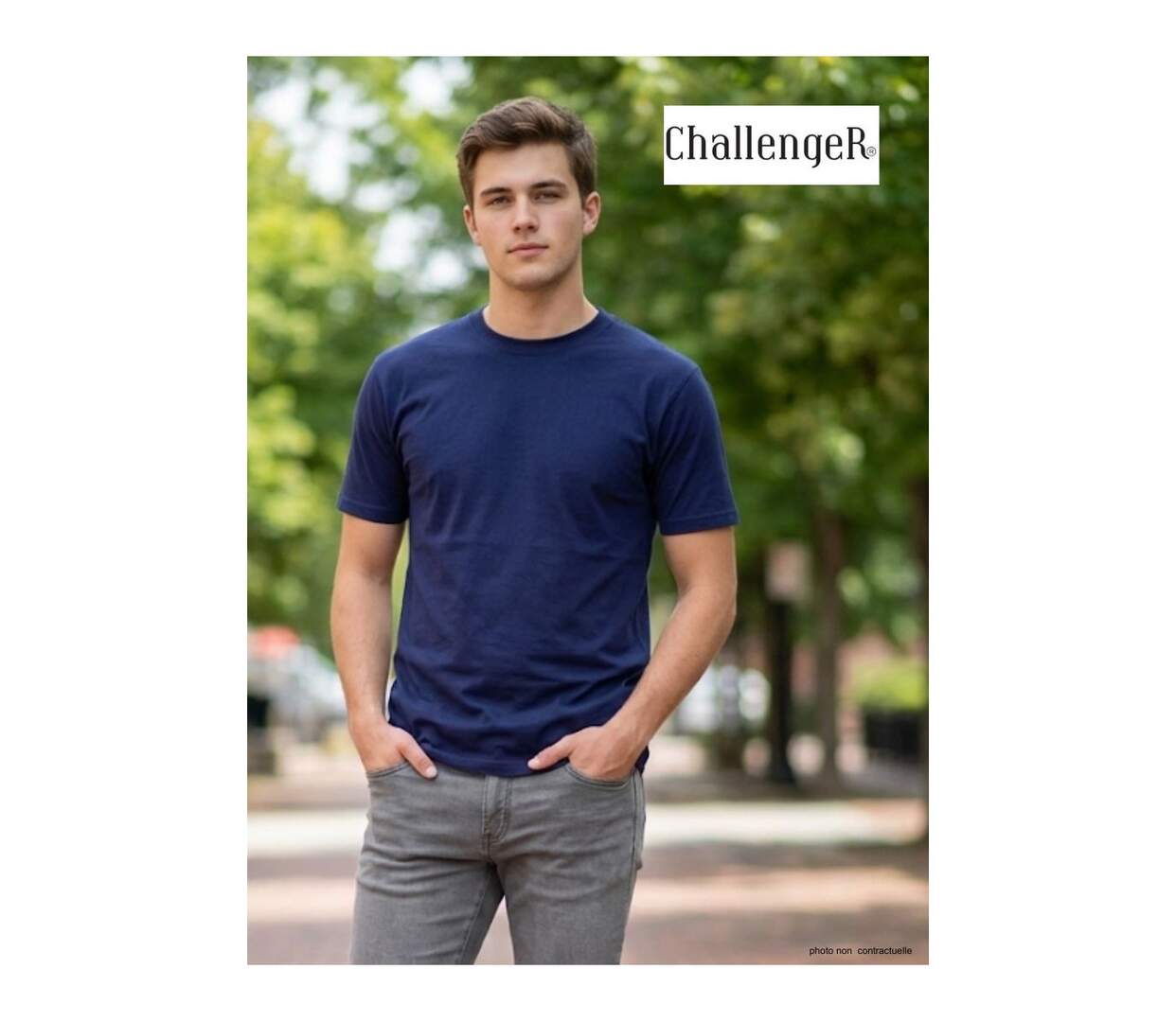 Tee-shirt Uni Ras du Cou Challenger F110 Bleu Marine-3