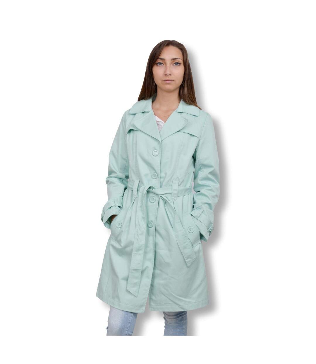 Trench femme manches longues de couleur vert longueur 3/4-1