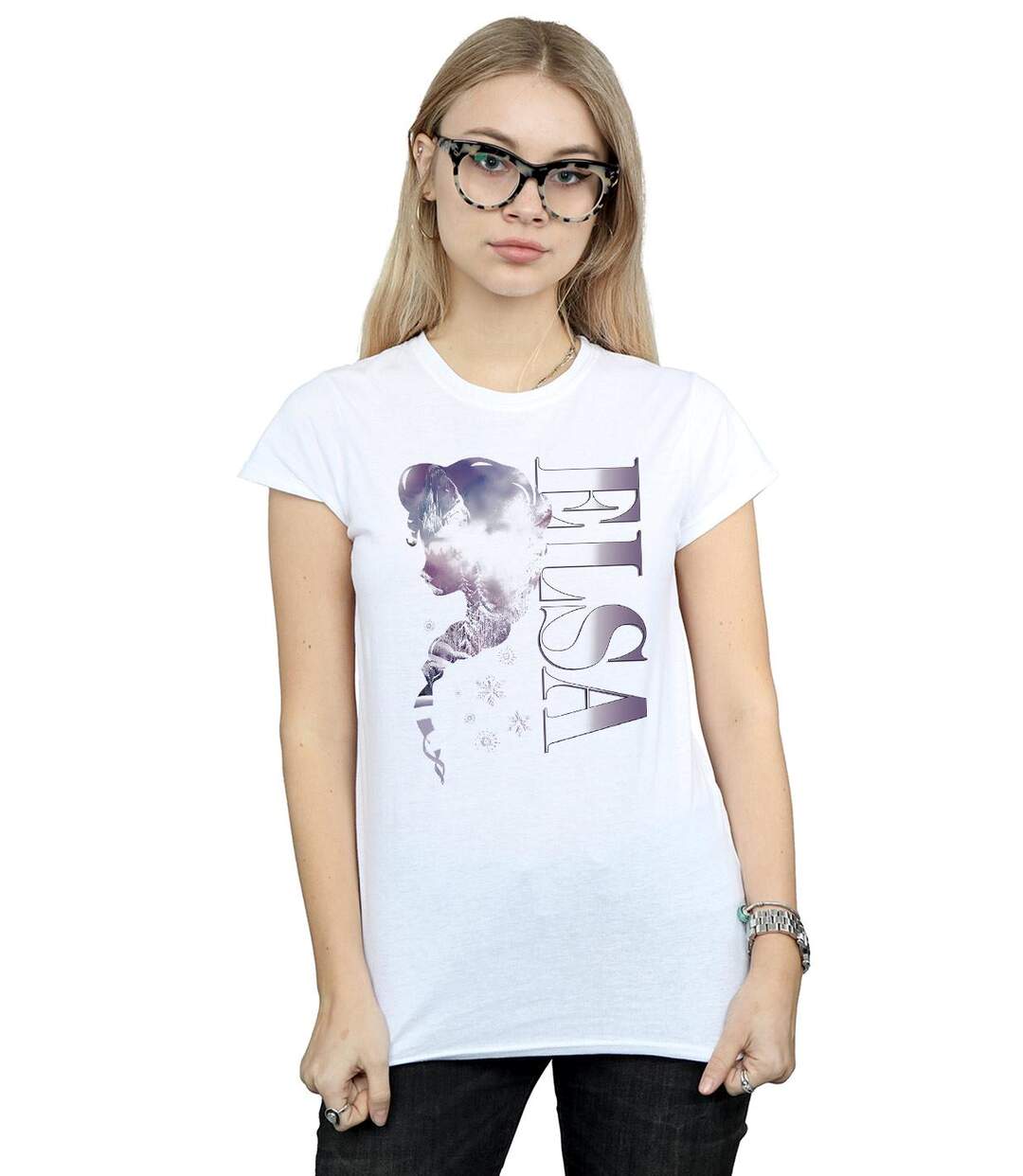 Disney T-shirt en coton avec silhouette du royaume des glaces Frozen Womens/Ladies (Blanc) - UTBI22055-2