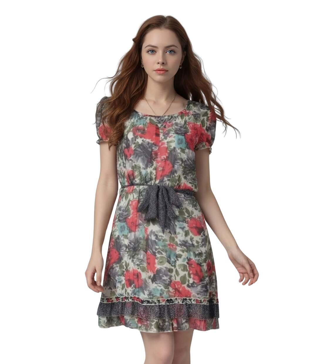 Robe sans manche femme imprimée motifs fleurs - Féminine et élégante-1