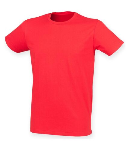 Skinni Fit Men Mens Feel Good Stretch Short Sleeve T-Shirt (Bright Red)