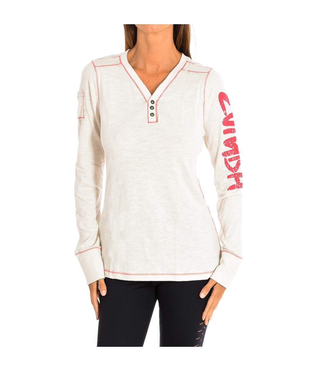 Women's long-sleeved V-neck sweatshirt Z1T00324