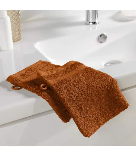 Lot de 2 Gants de Toilette Tendresse 15x21cm Caramel