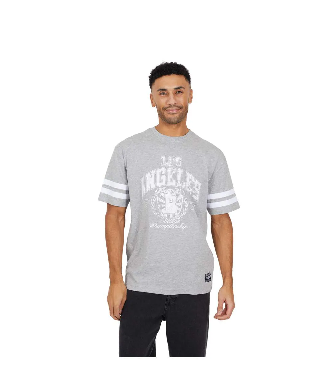 Mens Crew Neck Relaxed Fit T-shirt Light Grey Marl Brave Soul-1