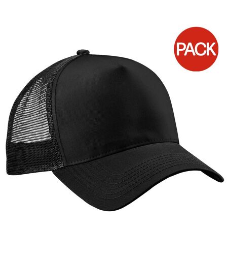 Beechfield Mens Half Mesh Trucker Cap / Headwear (Pack of 2) (Black) - UTRW6695