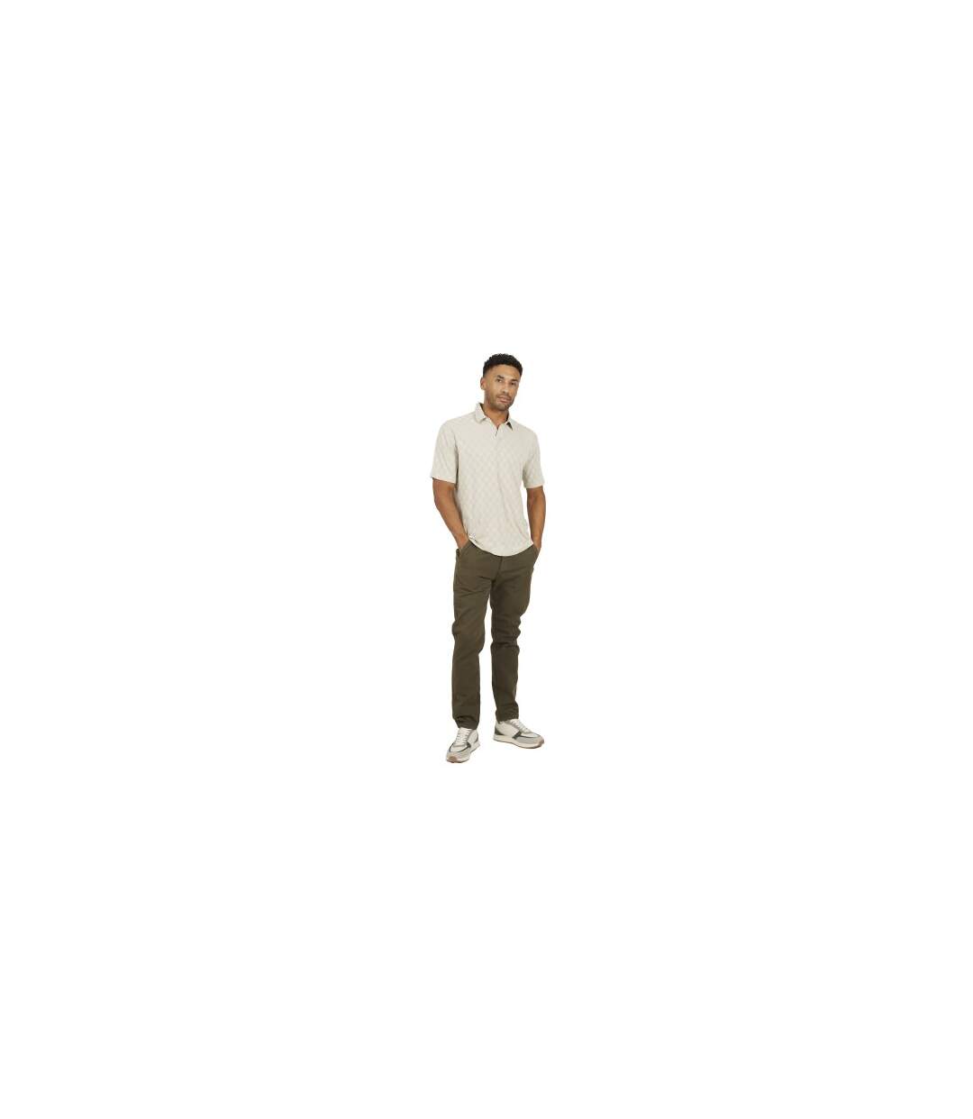 Mens Checkerboard Polo Shirt Light Stone Brave Soul-1