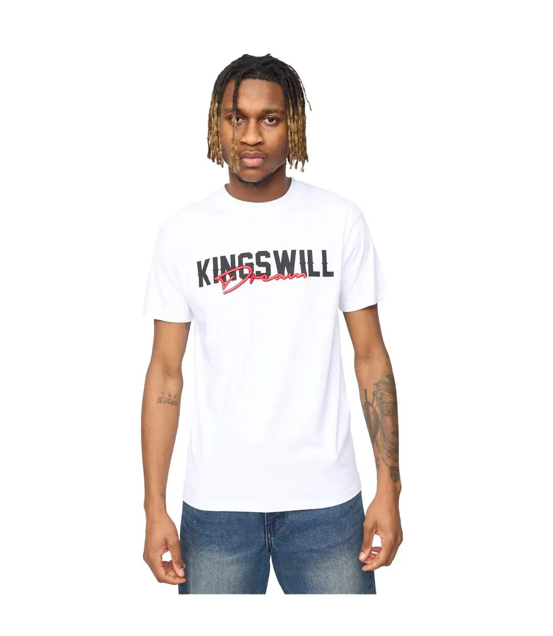 Mens Bilkie Embroidered Logo T-shirt White Kings Will Dream-2