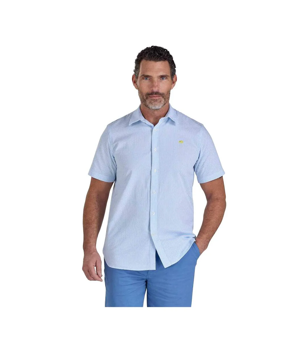 Chemise Manches Courtes Motif/style À Rayures Bournemouth Homme Bleu Ciel Raging Bull-2