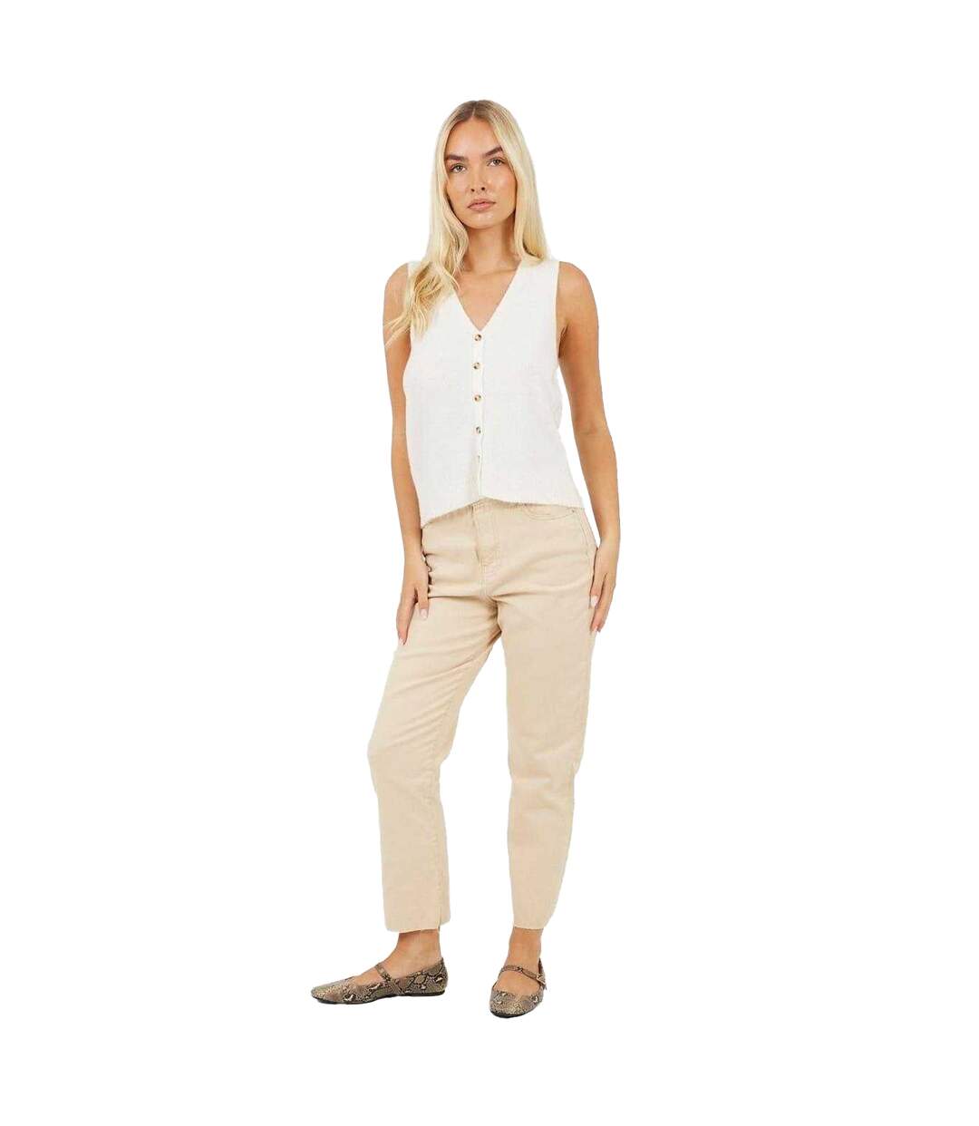 Womens/ladies Cotton Raw Hem Mom Jeans Sand Brave Soul-1