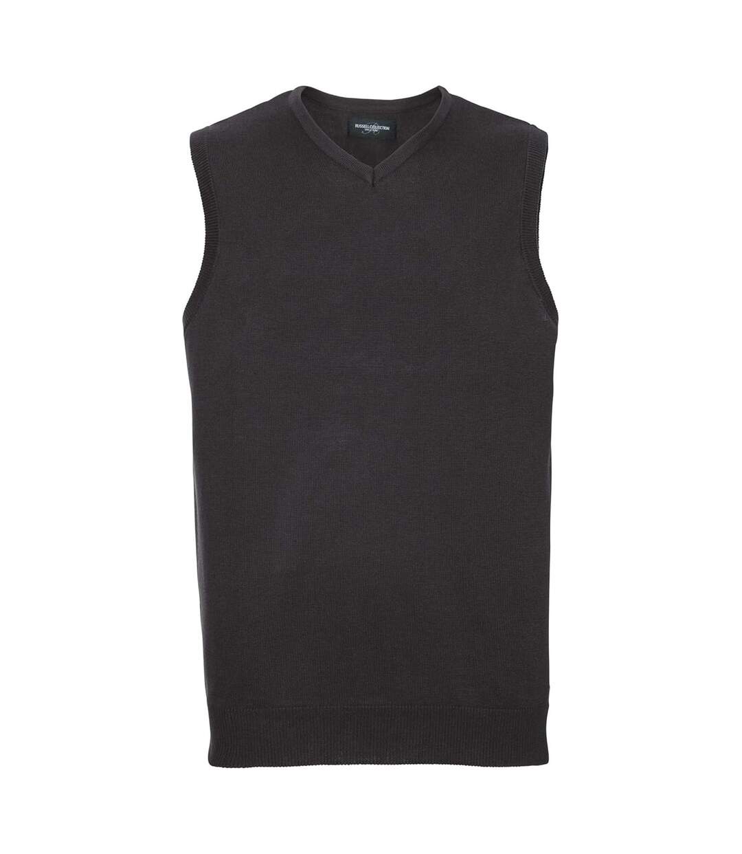 Mens Knitted V Neck Sleeveless Sweatshirt Black Russell Collection-1