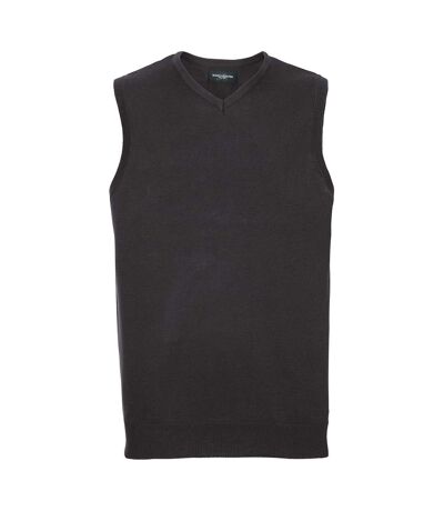 Mens Knitted V Neck Sleeveless Sweatshirt Black Russell Collection