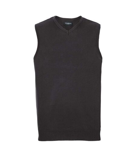 Mens Knitted V Neck Sleeveless Sweatshirt Black Russell Collection