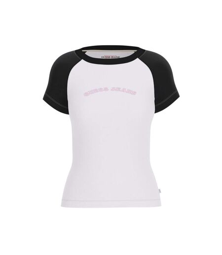 T-shirt Manches Raglan Motif/style Logo Courbé Femme Blanc Guess