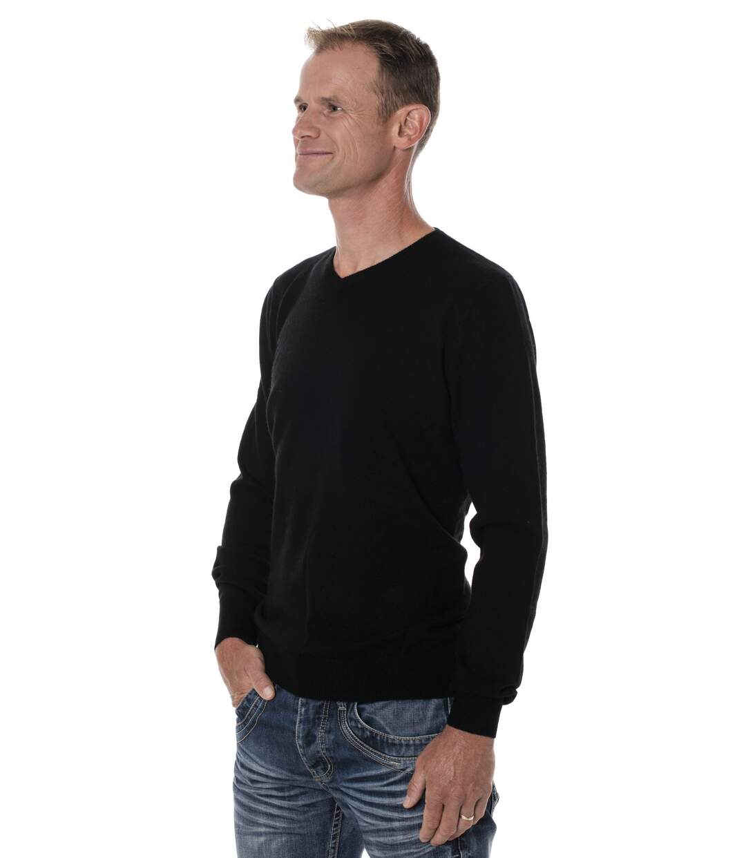 Pull mérinos homme 100% laine col V noir-2