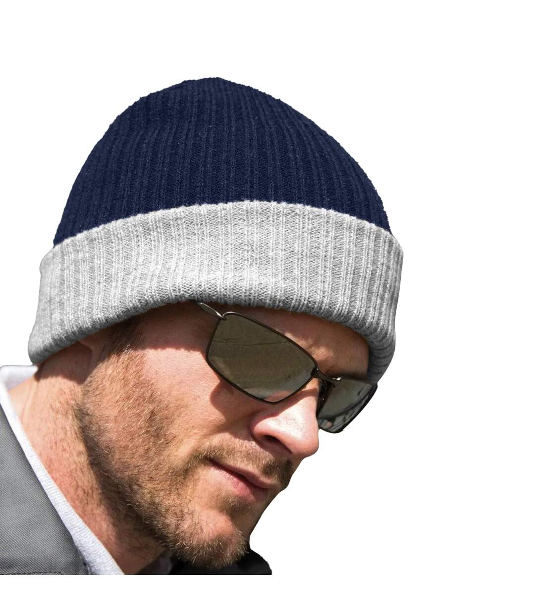 Unisex adult double layered beanie navy/grey Result Winter Essentials-4